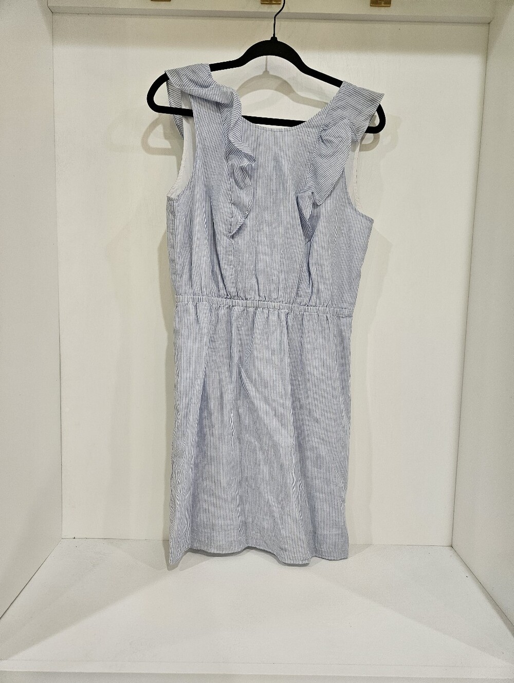 J Crew Light Blue Striped Ruffle Shoulder Dress - Women